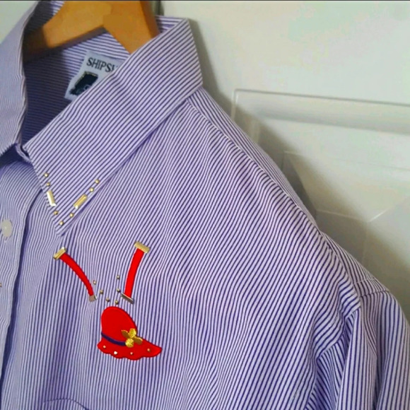 Red Hat Society Purple & White Stripes with Appliques / Bling Button Down Shirt - Picture 2 of 13